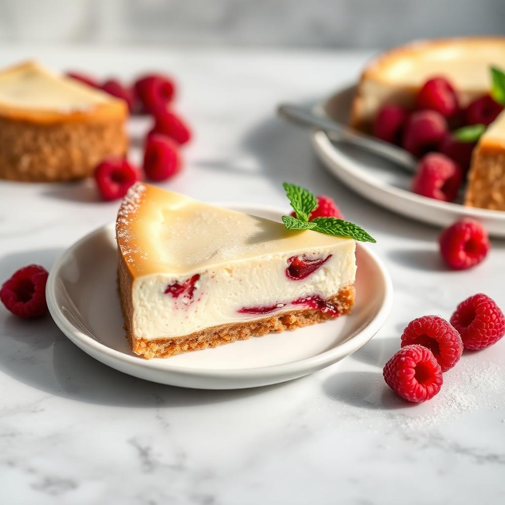 New York Keto Cheesecake with Almond Flour Crust and Raspberry Swirl