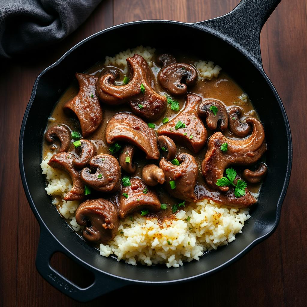 Keto Beef Stroganoff Over Buttery Cauliflower Rice